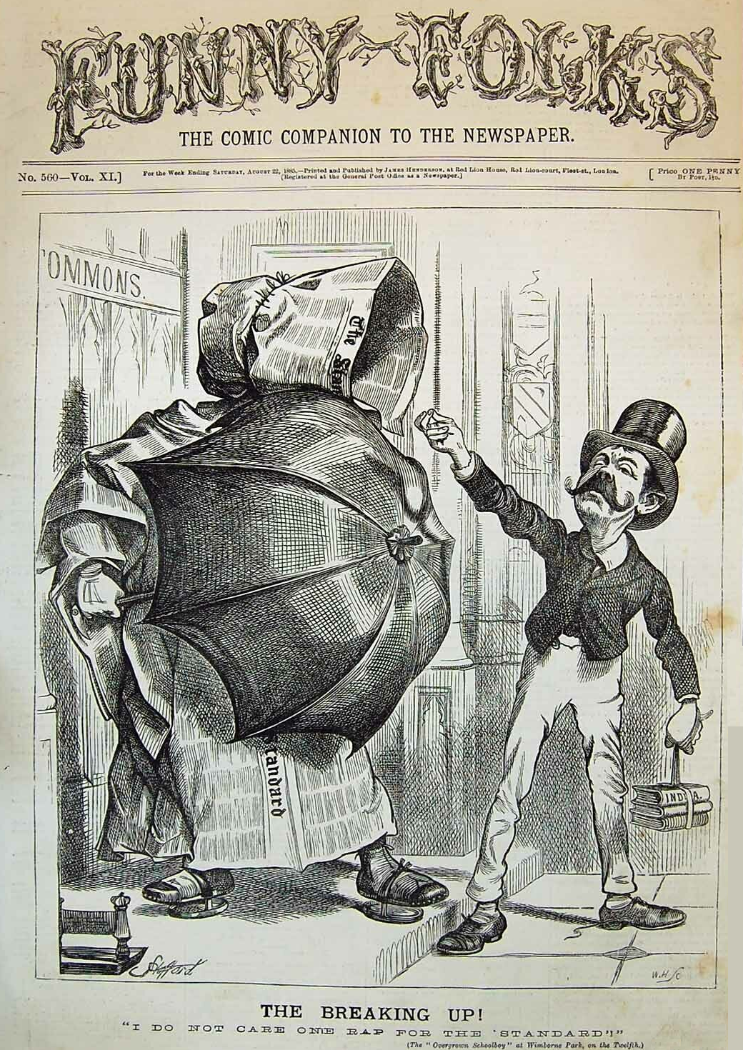 1885 Funny Folks Comic Man Umbrella Street Scene
